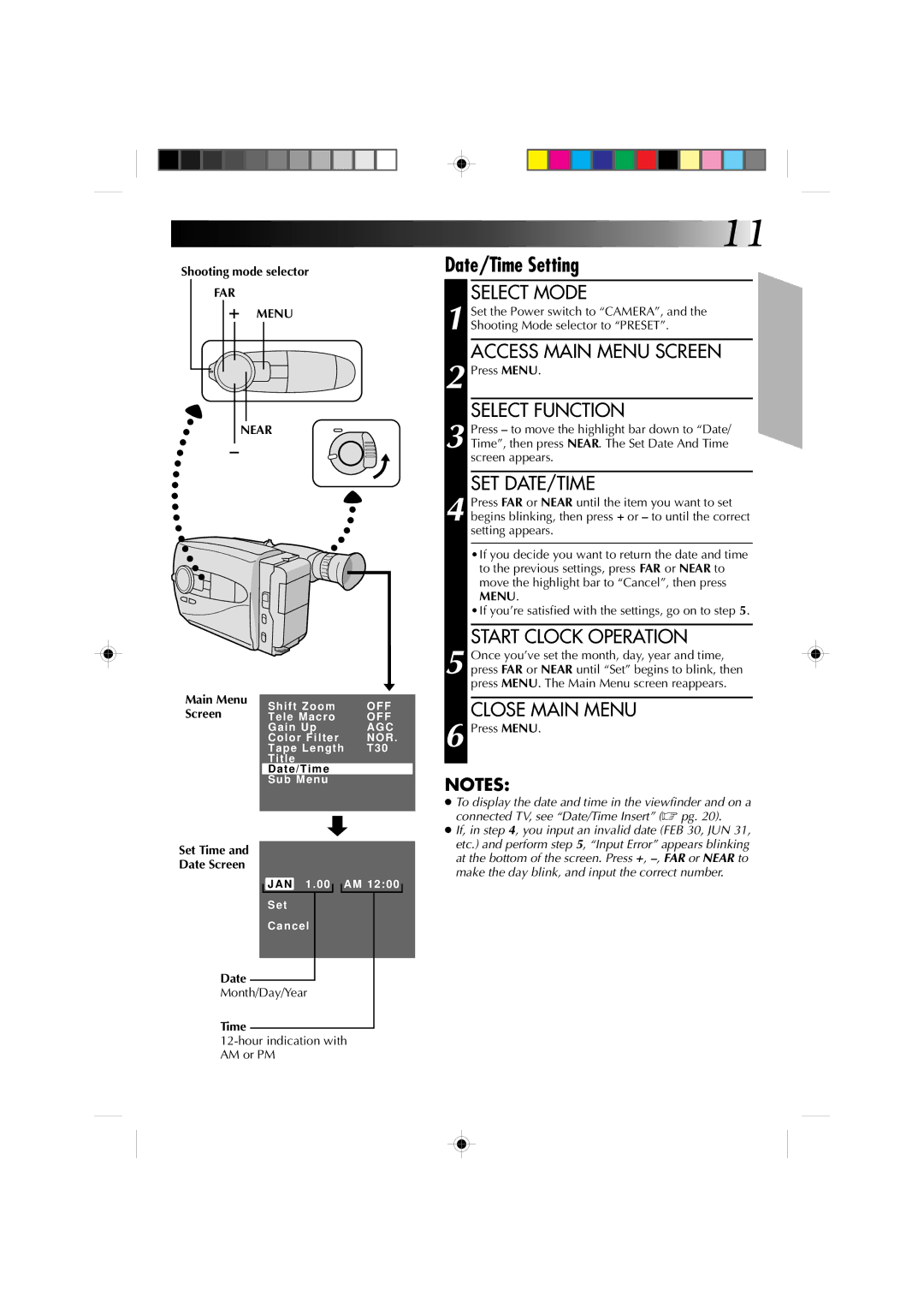 JVC GR-AX1010 manual Date/Time Setting 