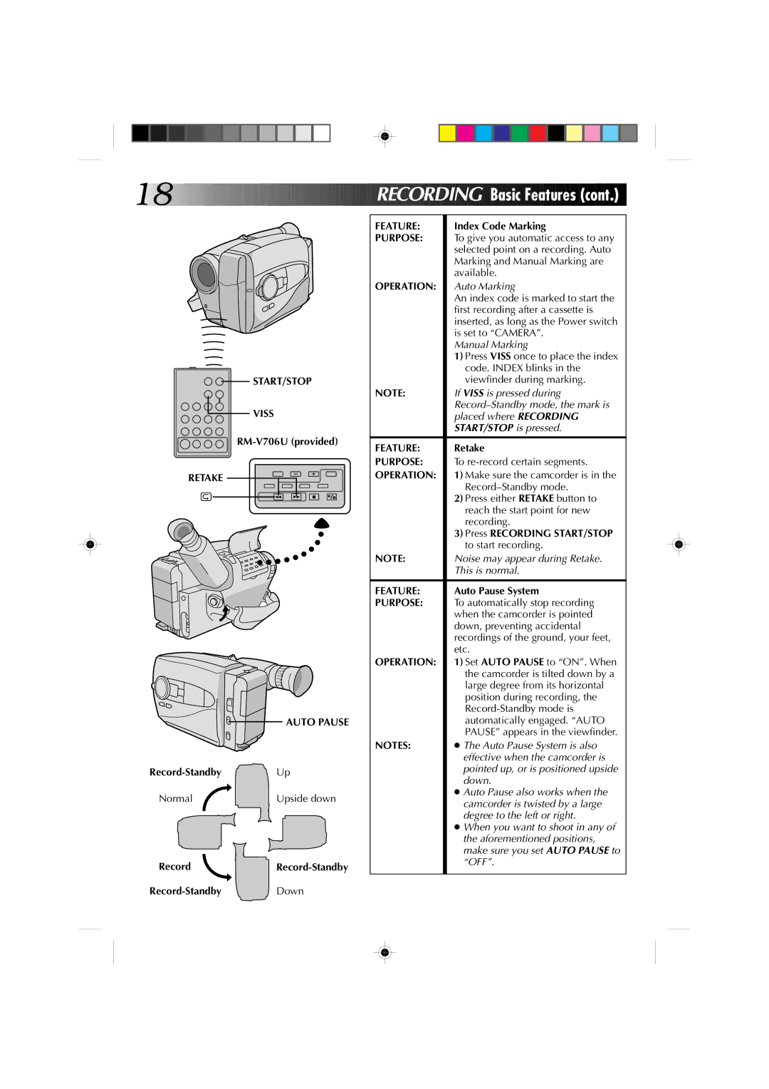 JVC GR-AX1010 manual START/STOP Viss, Retake Auto Pause 