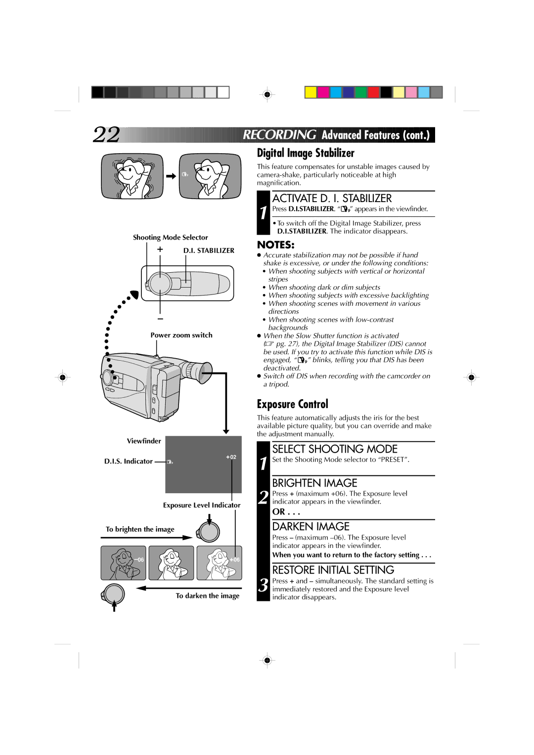 JVC GR-AX1010 manual Digital Image Stabilizer, Exposure Control 