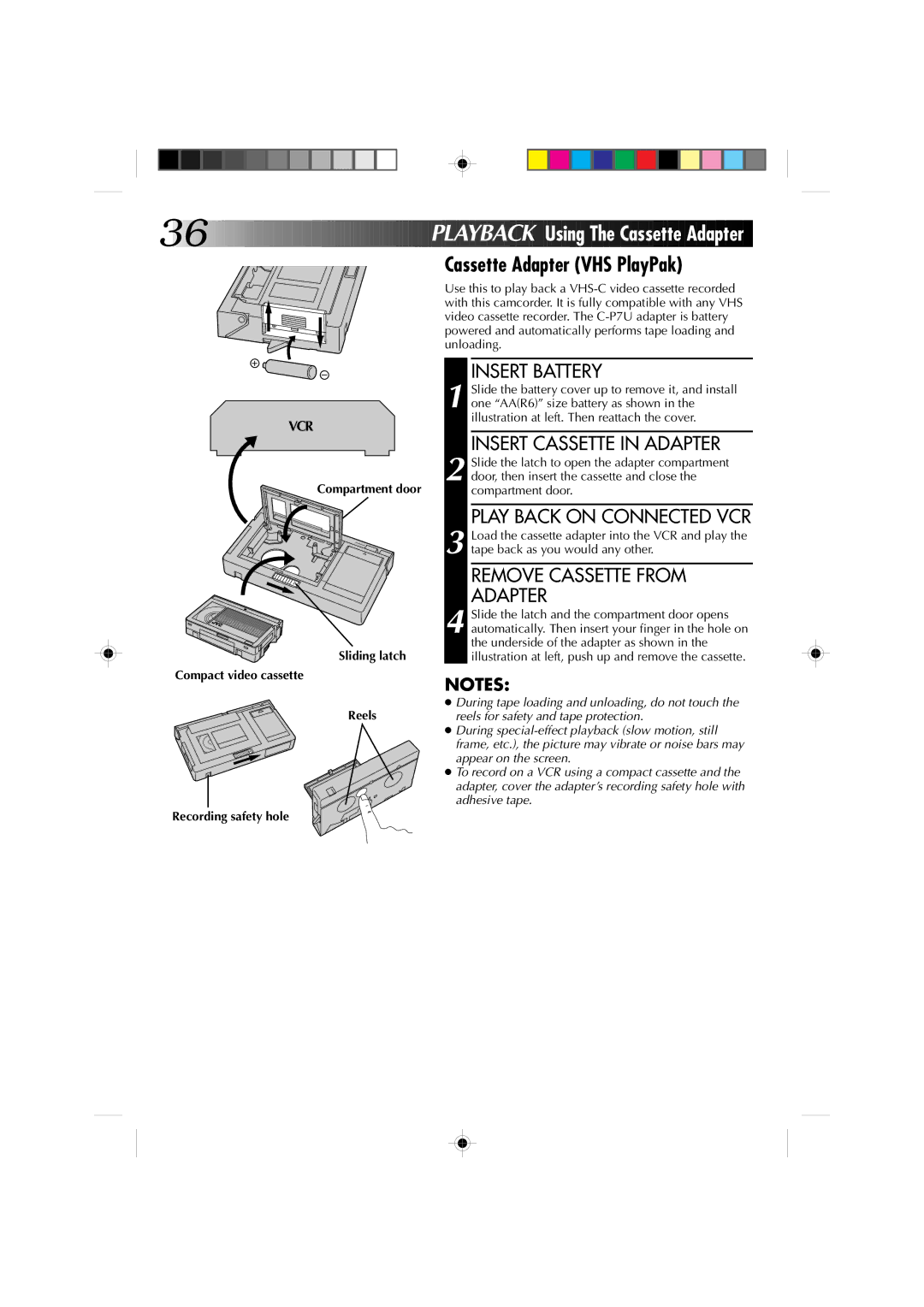 JVC GR-AX1010 manual Cassette Adapter VHS PlayPak, Insert Cassette in Adapter, Play Back on Connected VCR, Vcr 