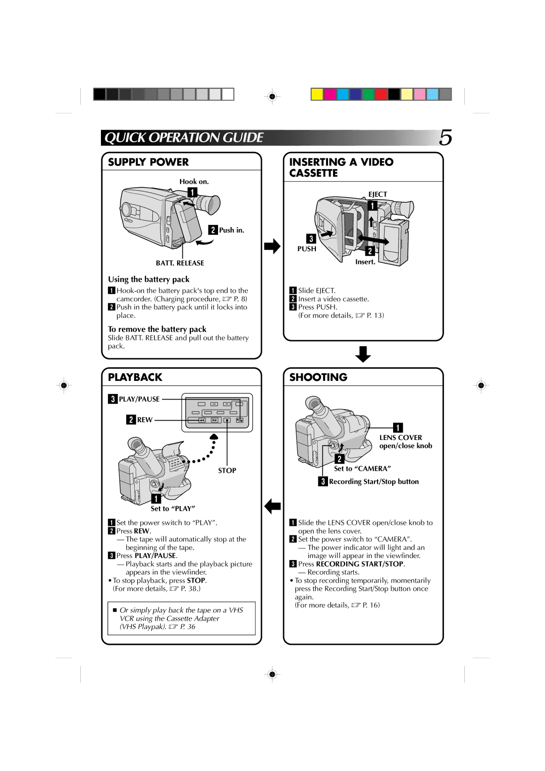 JVC GR-AX1010 manual BATT. Release, Eject, Push, 3PLAY/PAUSE 2REW Stop 