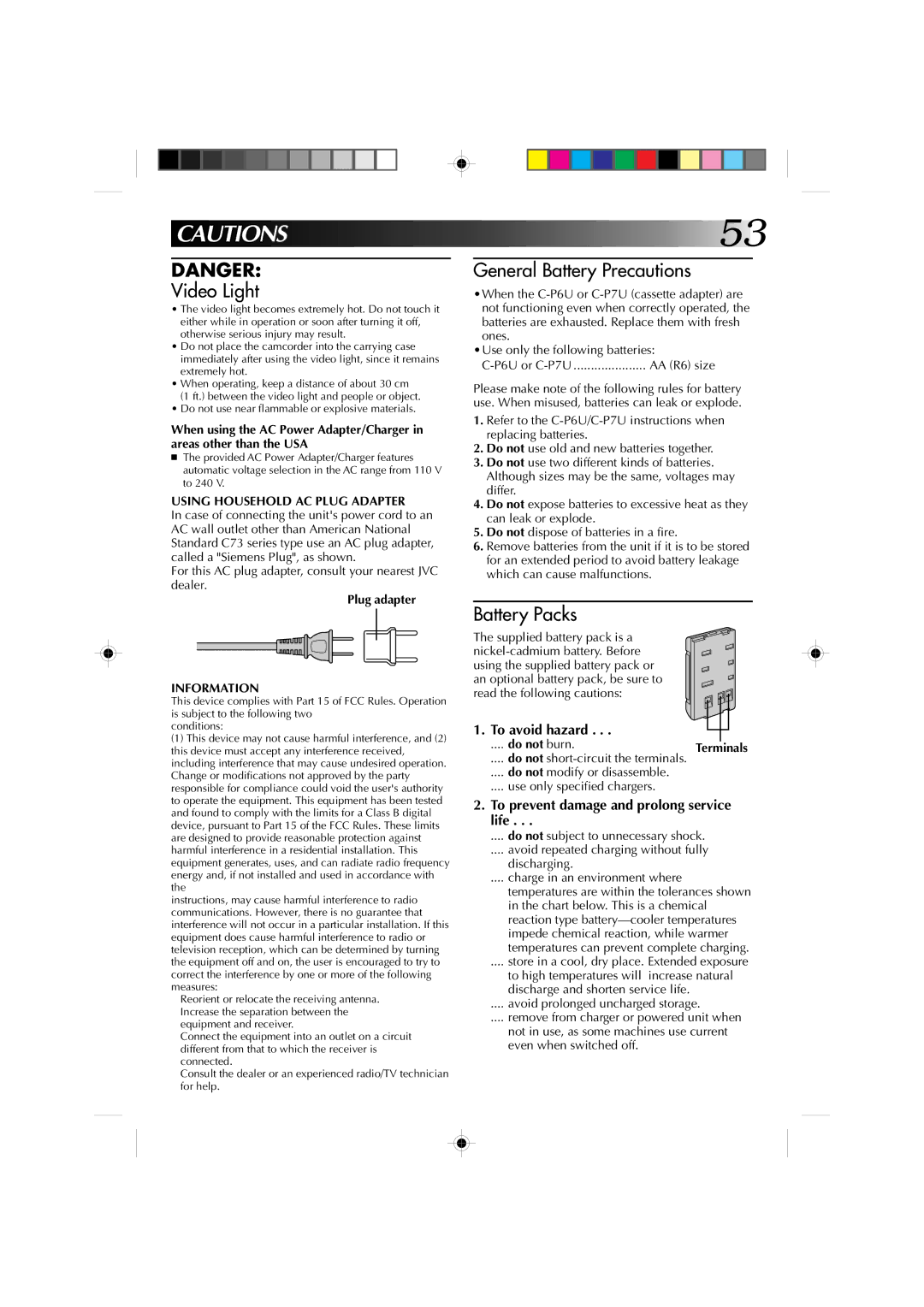 JVC GR-AX1010 manual Using Household AC Plug Adapter, Plug adapter, Information, Do not burn 