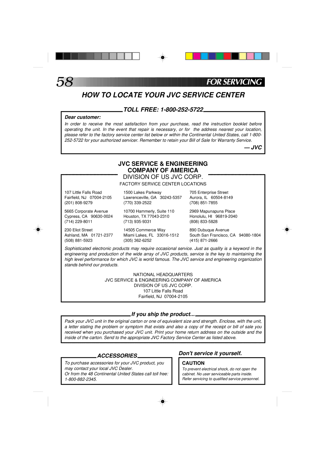 JVC GR-AX1010 manual For Serv Icing, HOW to Locate Your JVC Service Center 