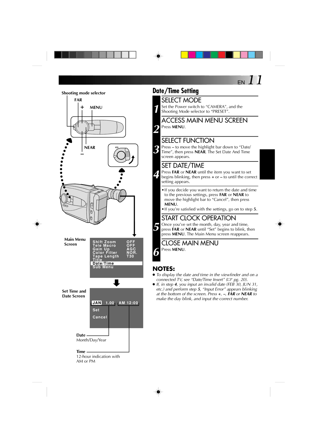 JVC GR-AX1027 manual Date/Time Setting 