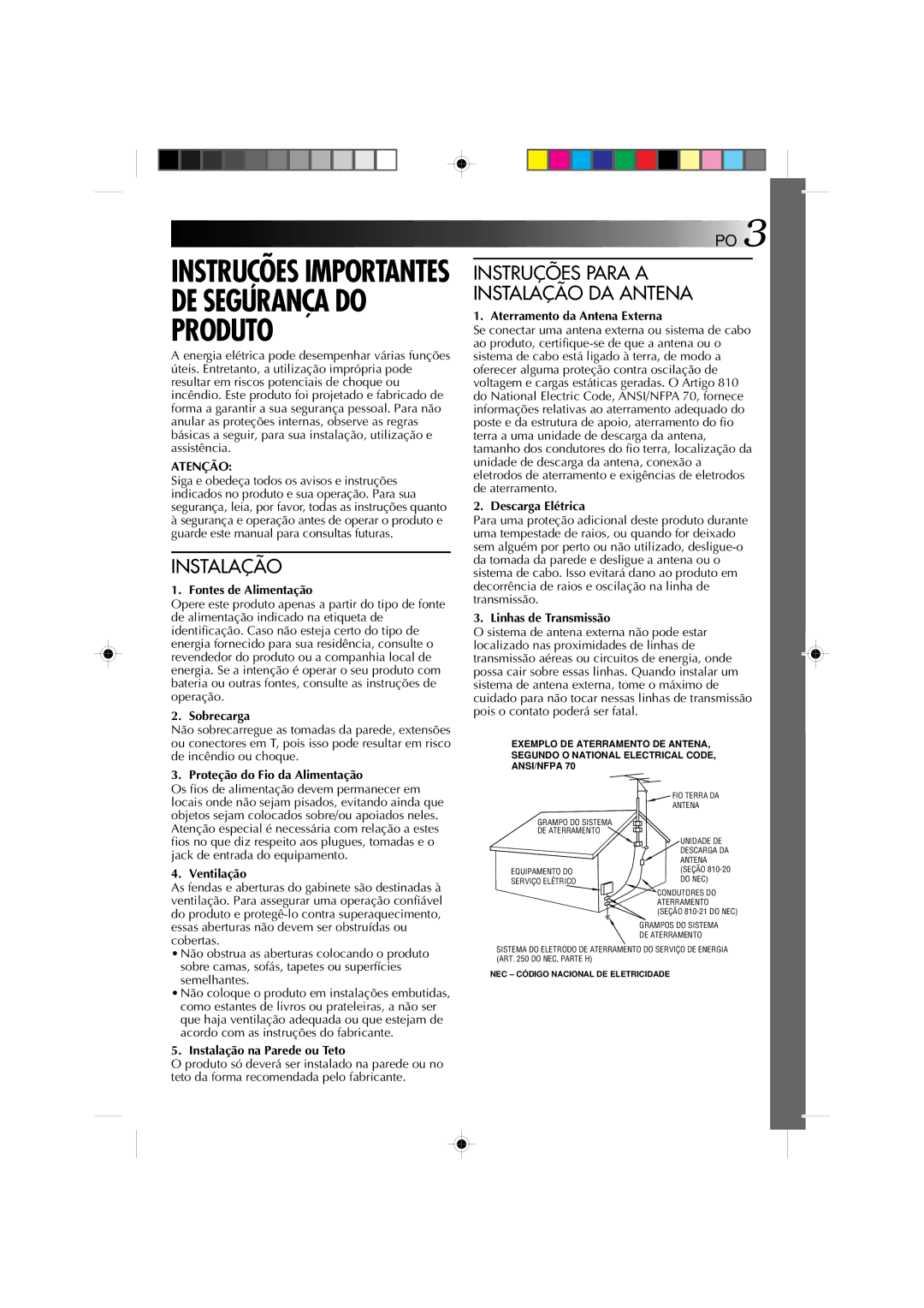 JVC GR-AX1027 manual Instruções Para a Instalação DA Antena 