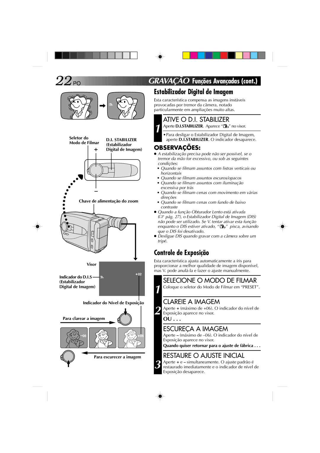 JVC GR-AX1027 manual GR Avaç ÃO Funções Avançadas, Estabilizador Digital de Imagem, Controle de Exposição 