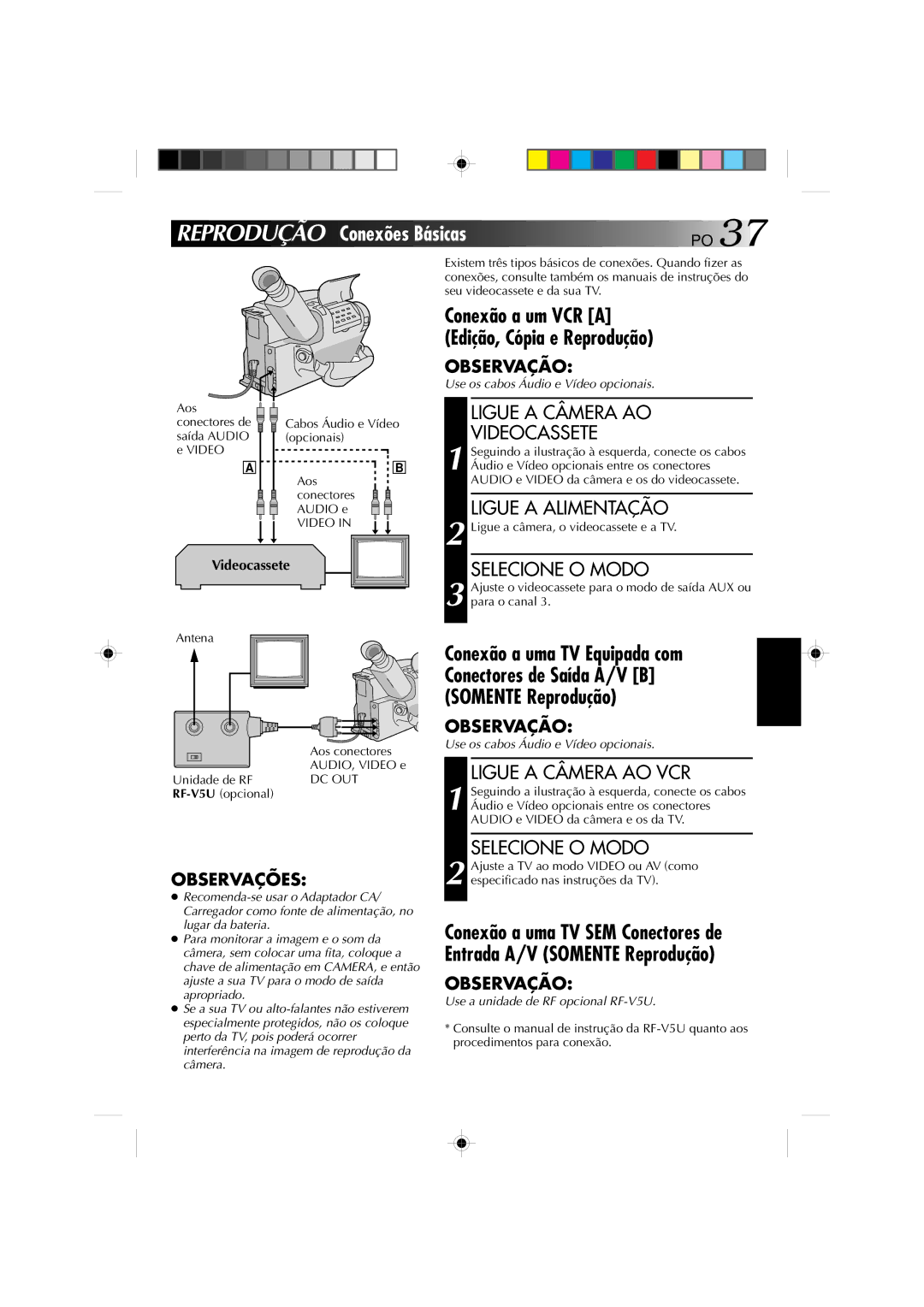 JVC GR-AX1027 Conexão a um VCR a, Edição, Cópia e Reprodução, Conexão a uma TV Equipada com, Conectores de Saída A/V B 