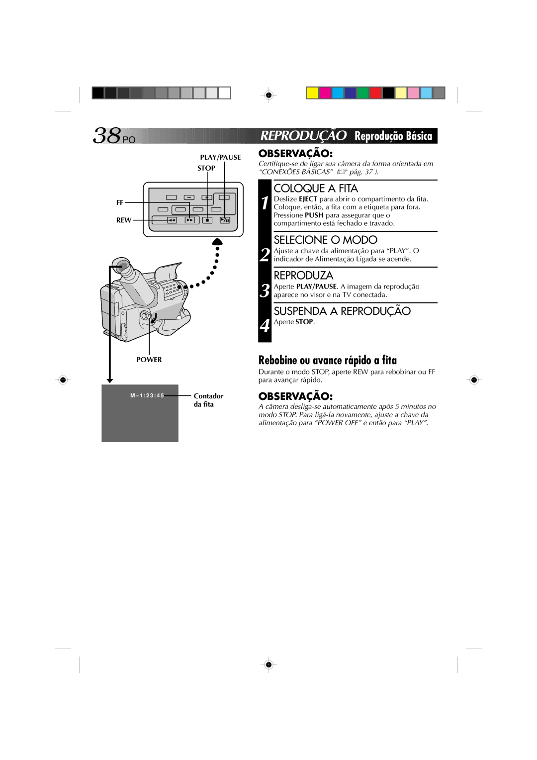 JVC GR-AX1027 Reprodução Reprodução Básica, Rebobine ou avance rápido a fita, Reproduza, Suspenda a Reprodução, REW Power 