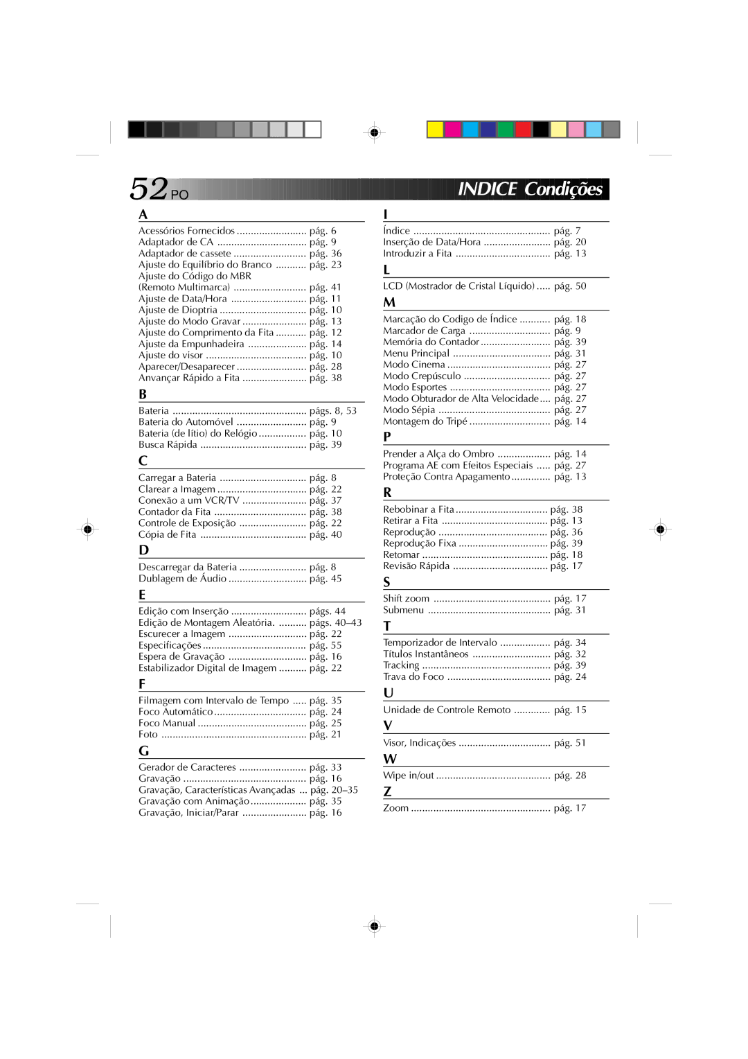 JVC GR-AX1027 manual PO in Dice Condiçõe s 