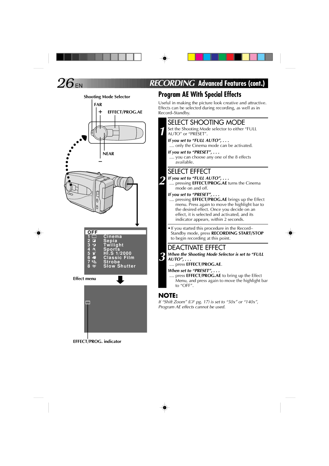 JVC GR-AX1027 manual Program AE With Special Effects, Select Effect, Deactivate Effect 