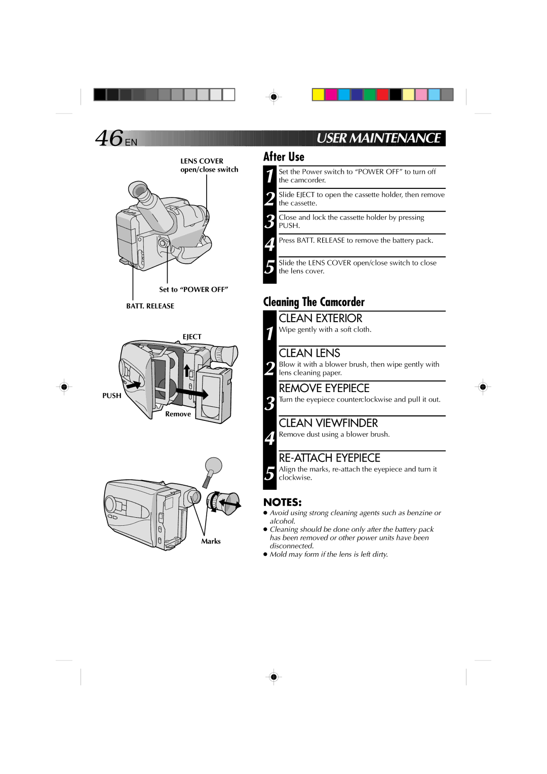 JVC GR-AX1027 manual User MA Intenance, After Use, Cleaning The Camcorder 