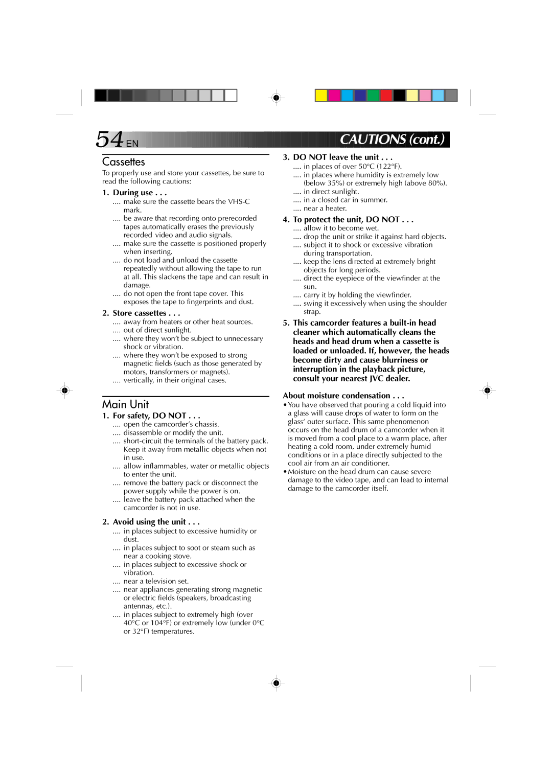 JVC GR-AX1027 manual EN Cautions 