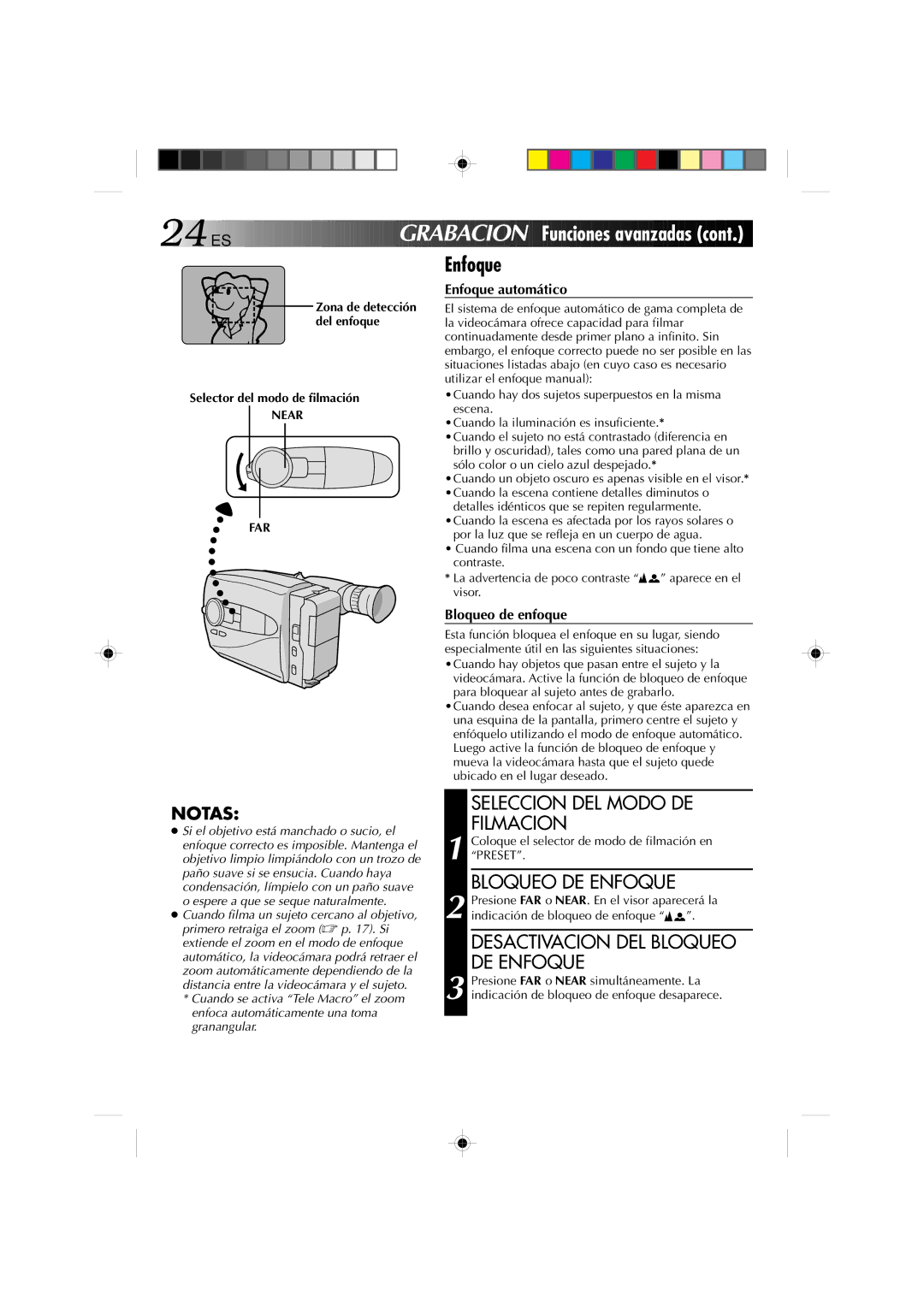 JVC GR-AX1027 manual Funciones a vanzadas, Desactivacion DEL Bloqueo DE Enfoque 