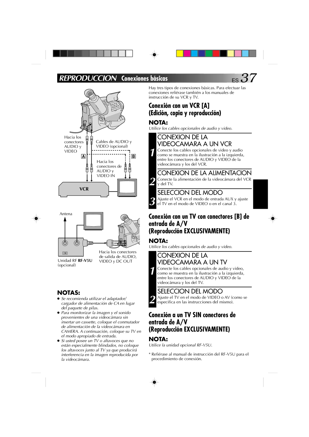 JVC GR-AX1027 manual Reproduccion Conexiones básicas ES, Reproducción Exclusivamente, Conexion DE LA Videocamara a UN VCR 