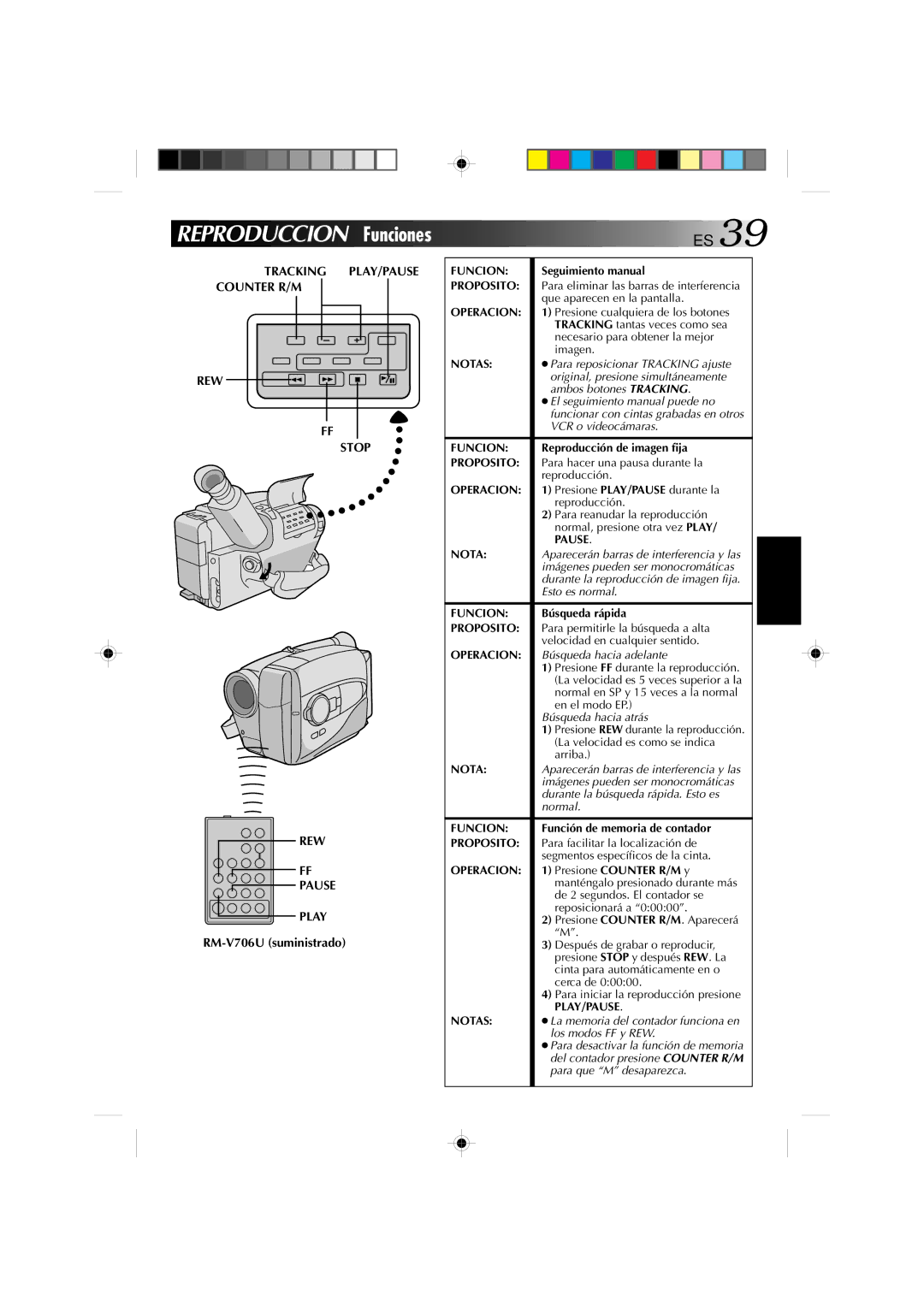 JVC GR-AX1027 manual Reproduccion Funciones ES, Operacion 