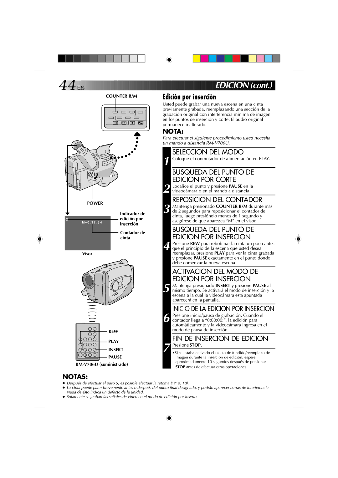 JVC GR-AX1027 manual Reposicion DEL Contador, Busqueda DEL Punto DE, Edicion POR Insercion 