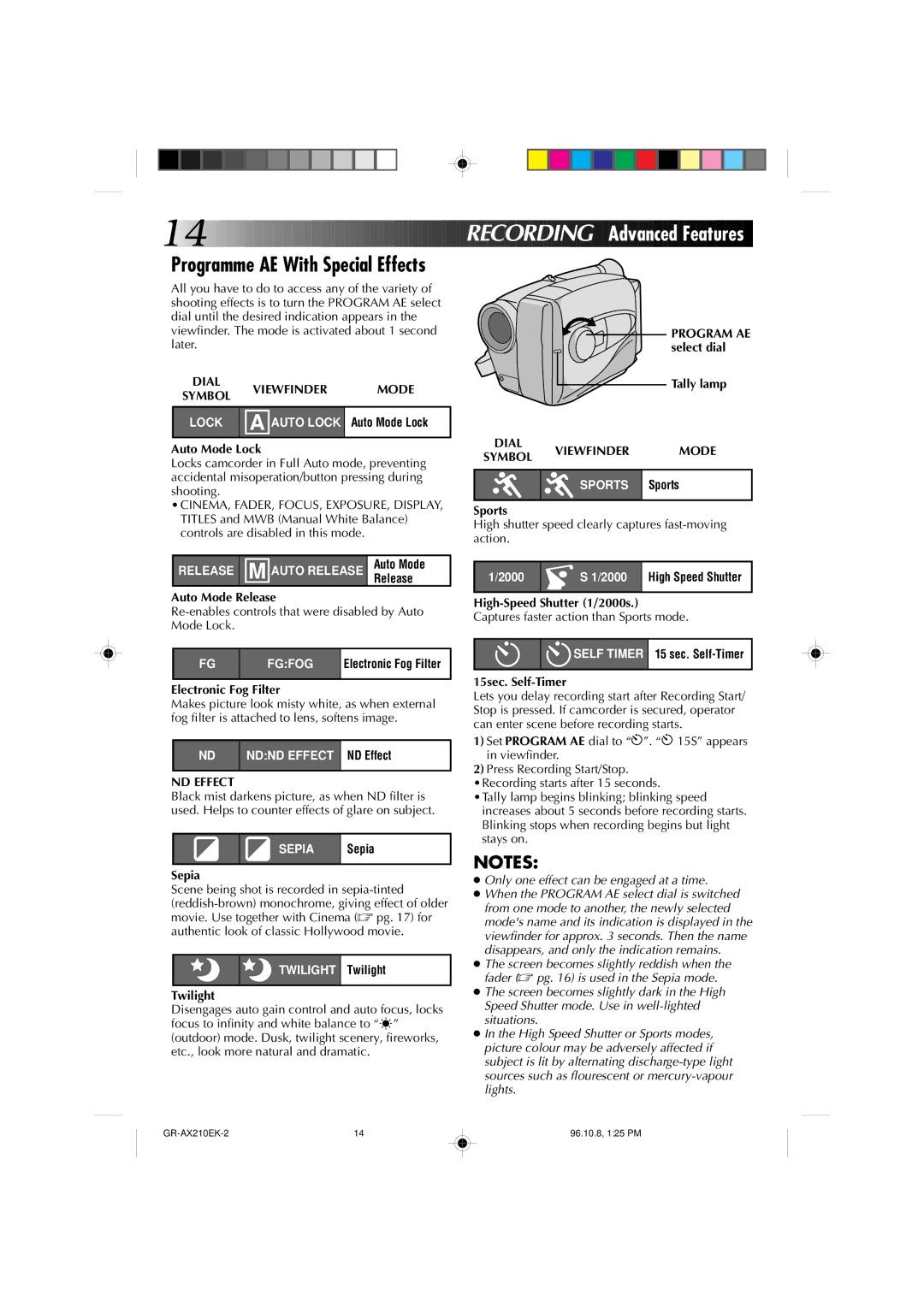 JVC GR-AX210 specifications Recording Advanced Features, ND Effect, Dial Viewfinder Mode 