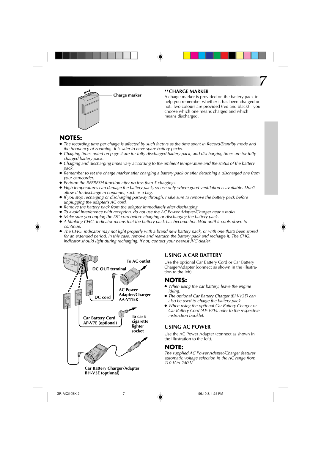 JVC GR-AX210 specifications Charge marker, To AC outlet DC OUT terminal AC Power DC cord, AA-V11EK 