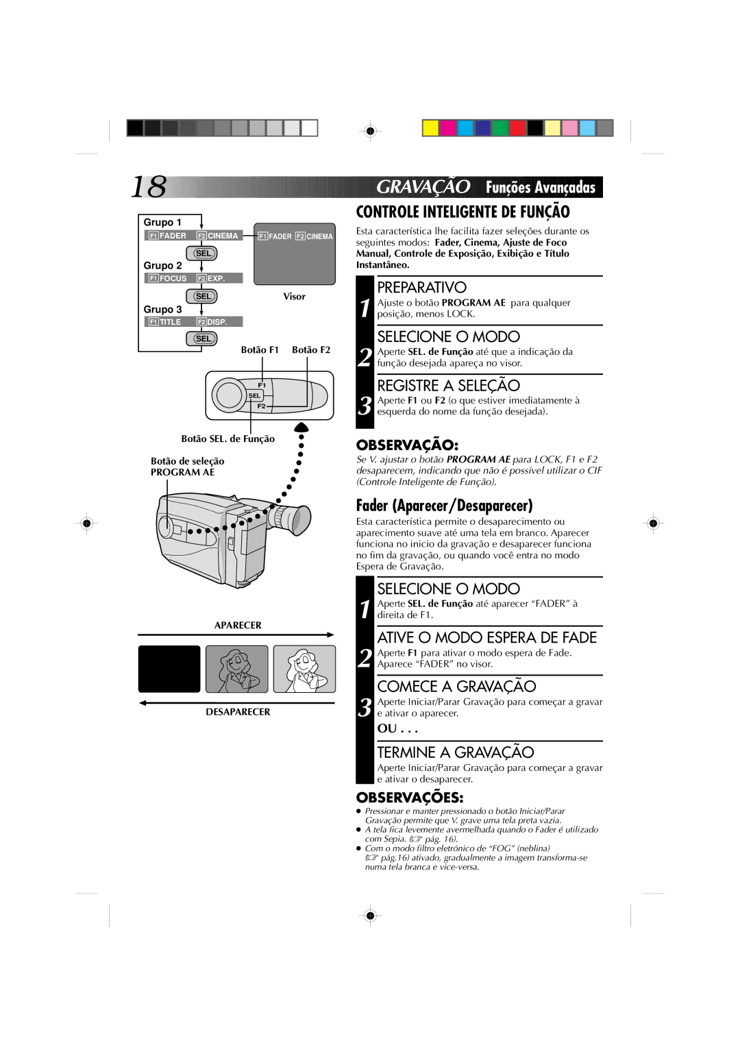 JVC GR-AX227 manual Gravação Funções Avançadas, Fader Aparecer/Desaparecer 