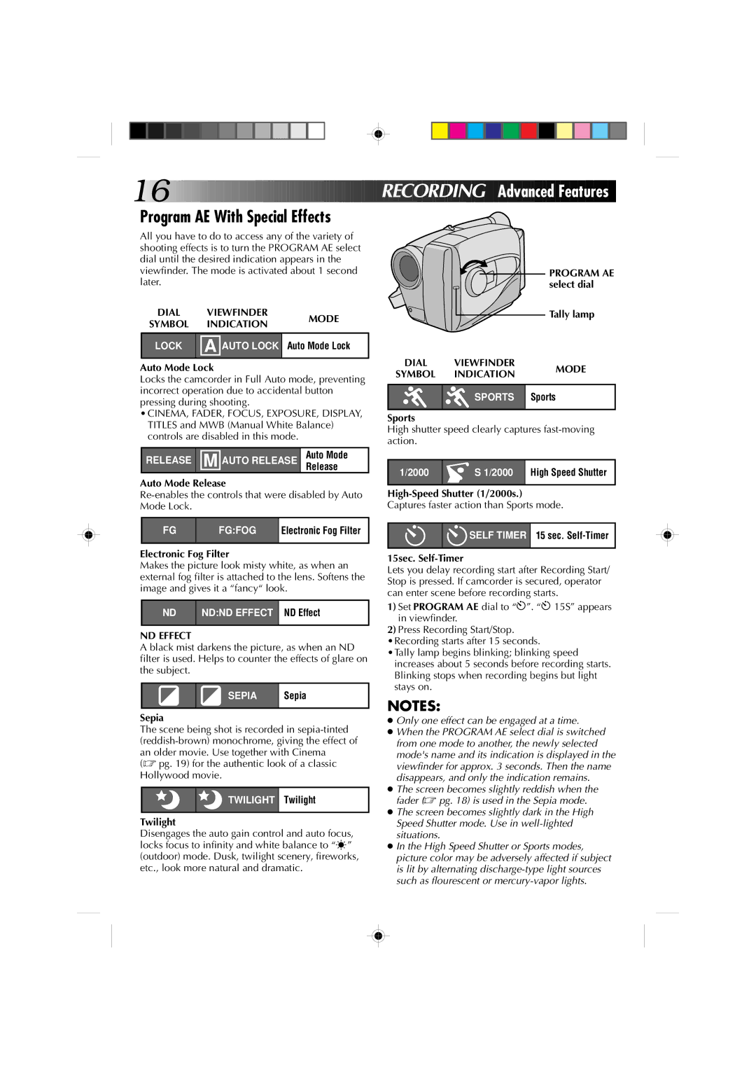 JVC GR-AX227 manual Recording Advanced Features, Program AE With Special Effects 