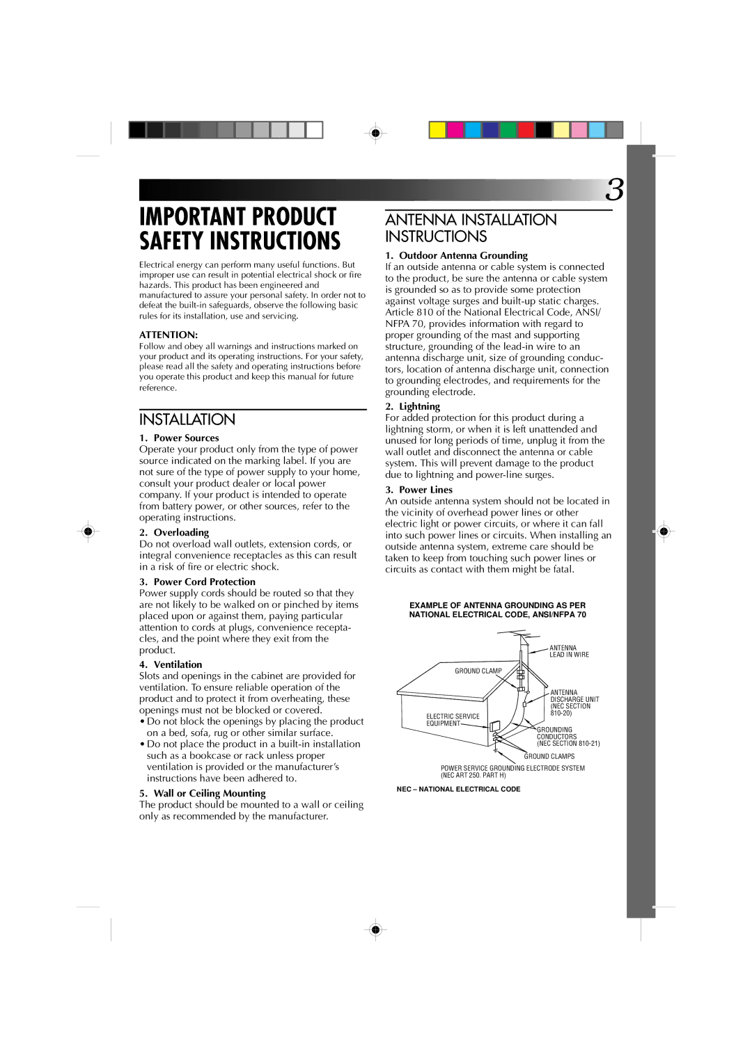 JVC GR-AX227 manual Antenna Installation Instructions 