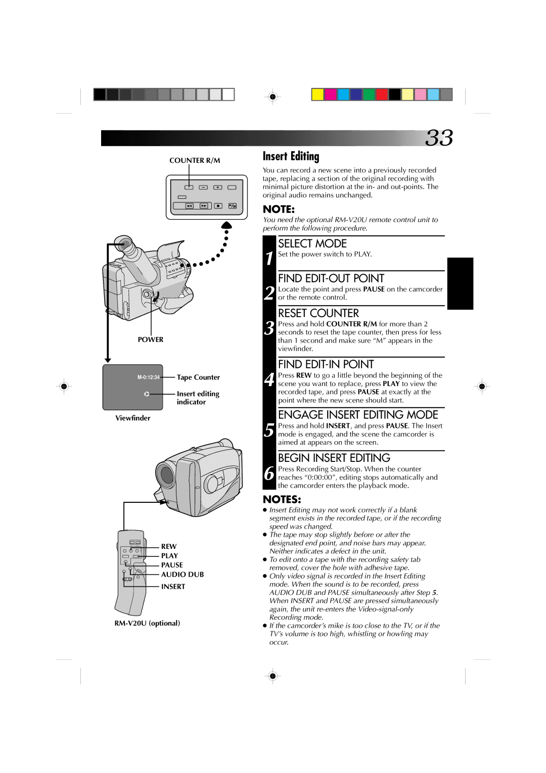 JVC GR-AX227 manual Counter R/M Power, 01234Tape Counter, REW Play Pause Audio DUB Insert 