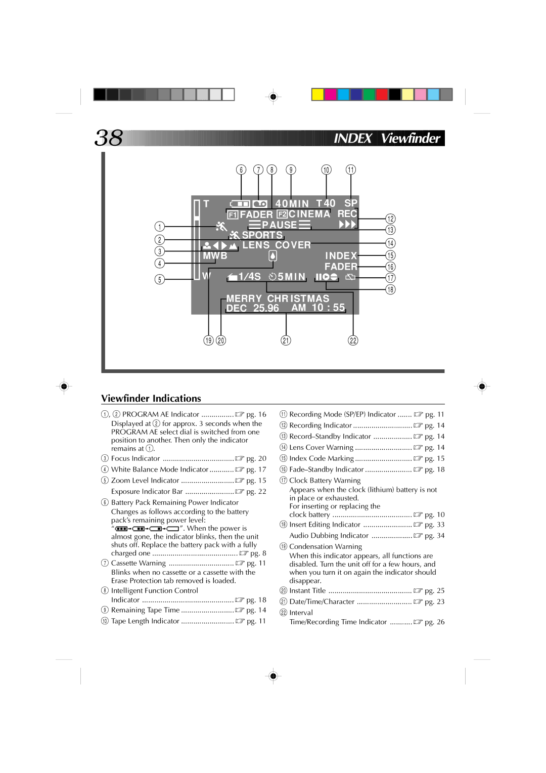 JVC GR-AX227 manual Index Viewfinder, Almost gone, the indicator blinks, then the unit, Recording Mode SP/EP Indicator 