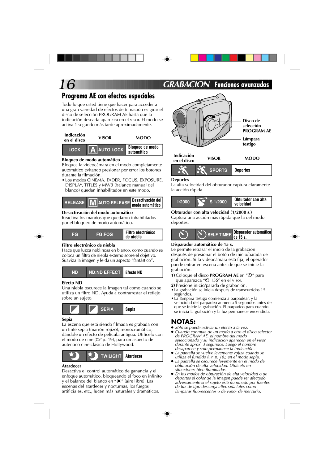 JVC GR-AX227 manual Grab ACI on Funciones a va nzadas, Visor Modo, Program AE 