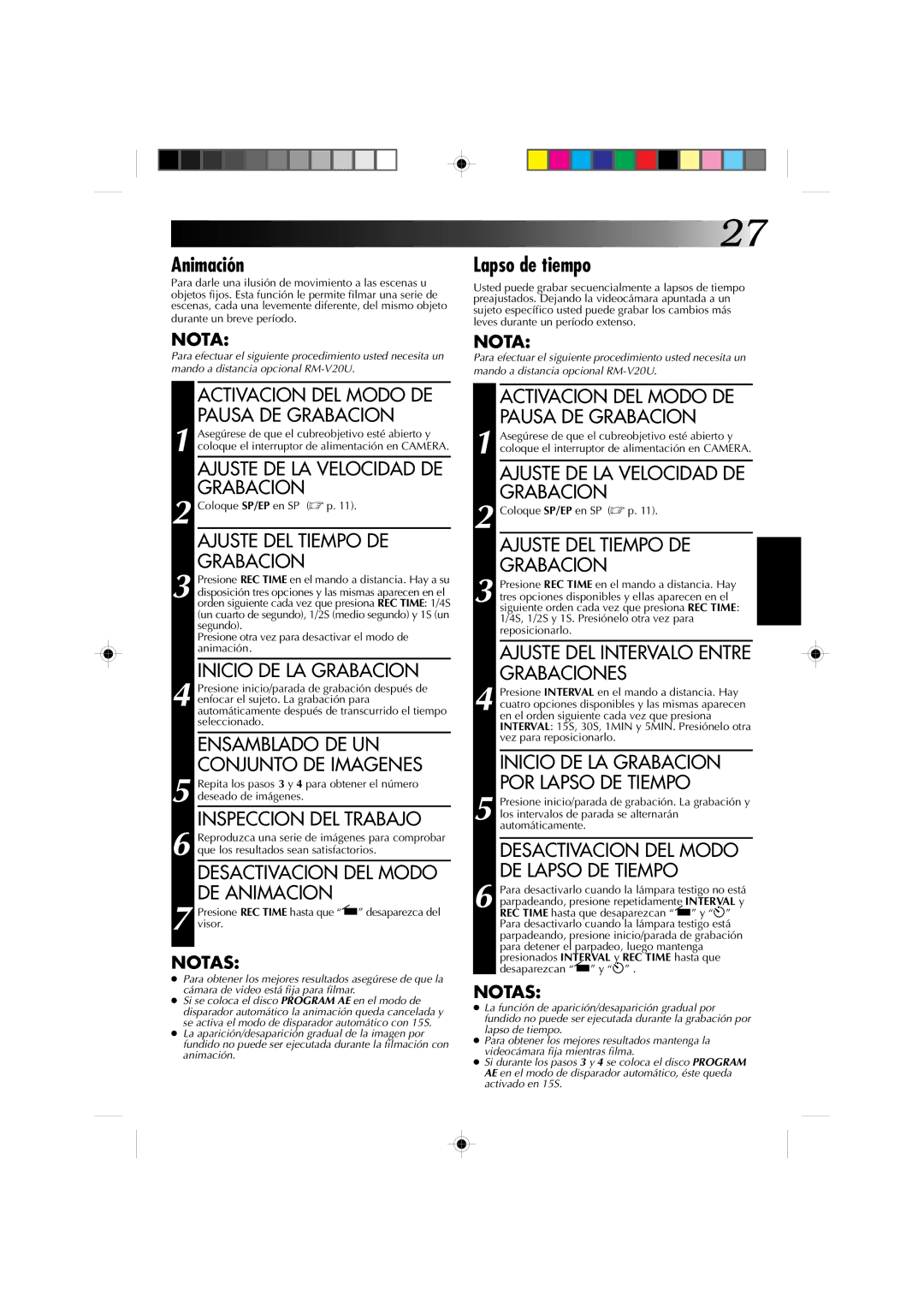 JVC GR-AX227 manual Animación, Lapso de tiempo 
