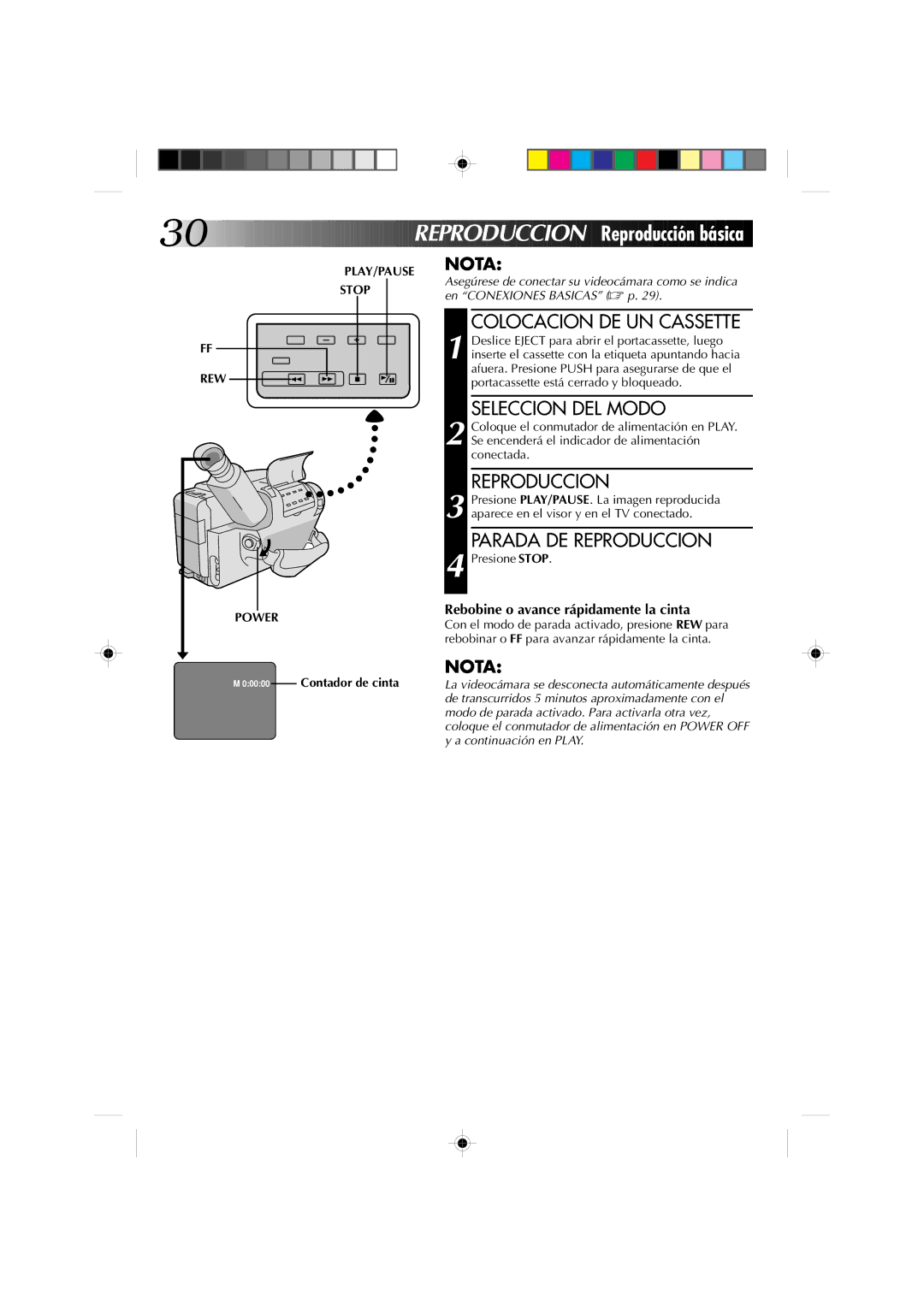 JVC GR-AX227 manual Reproducc ION Reproducción básica, Colocacion DE UN Cassette, Parada DE Reproduccion 