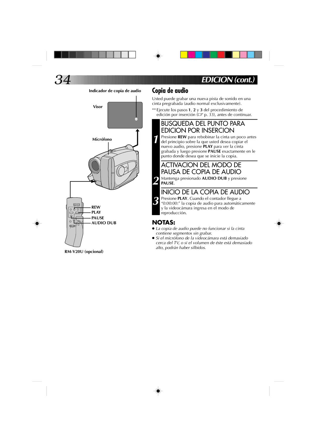 JVC GR-AX227 manual EDI Cion, Copia de audio, Inicio DE LA Copia DE Audio, Indicador de copia de audio Visor Micrófono 