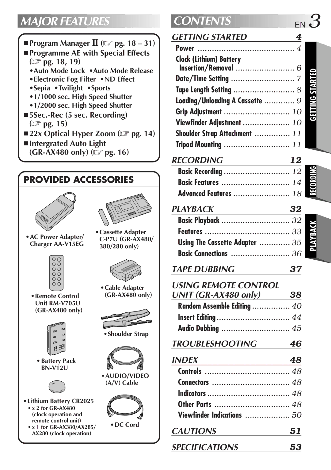 JVC GR-AX380, GR-AX285 manual Contents 