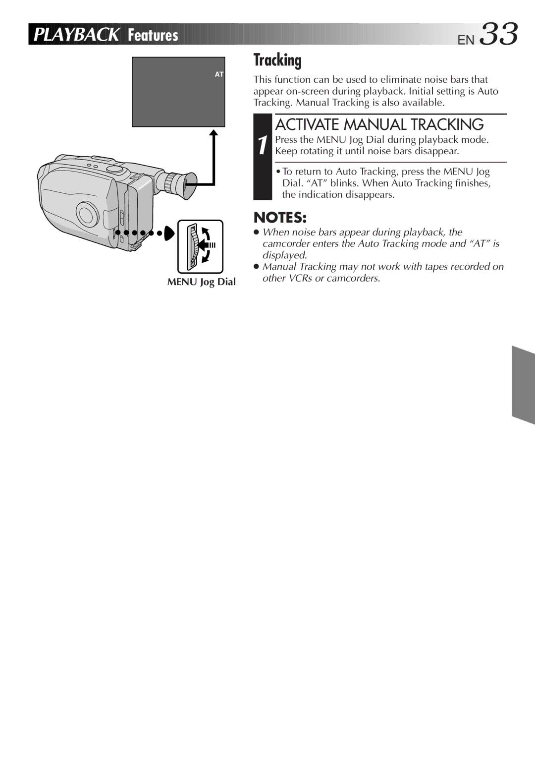 JVC GR-AX380, GR-AX285 manual Playback Features, Activate Manual Tracking 