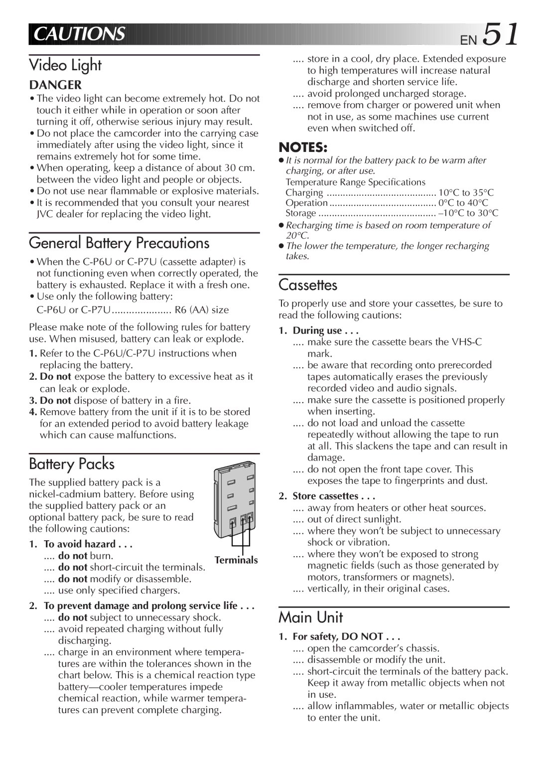 JVC GR-AX380, GR-AX285 manual To avoid hazard, During use, Store cassettes, For safety, do not 
