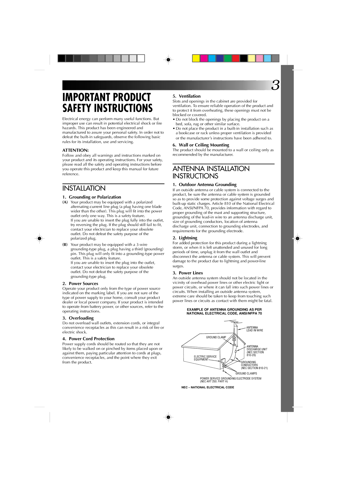 JVC GR-AX410, GR-AX310 manual Antenna Installation Instructions 