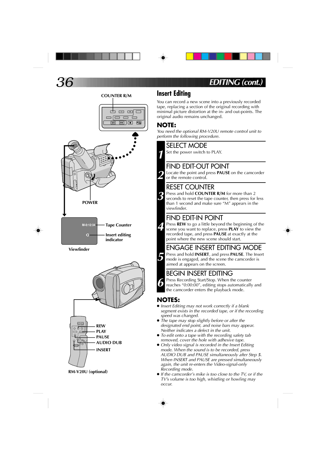 JVC GR-AX310, GR-AX410 manual Counter R/M Power, 01234Tape Counter, REW Play Pause Audio DUB Insert 