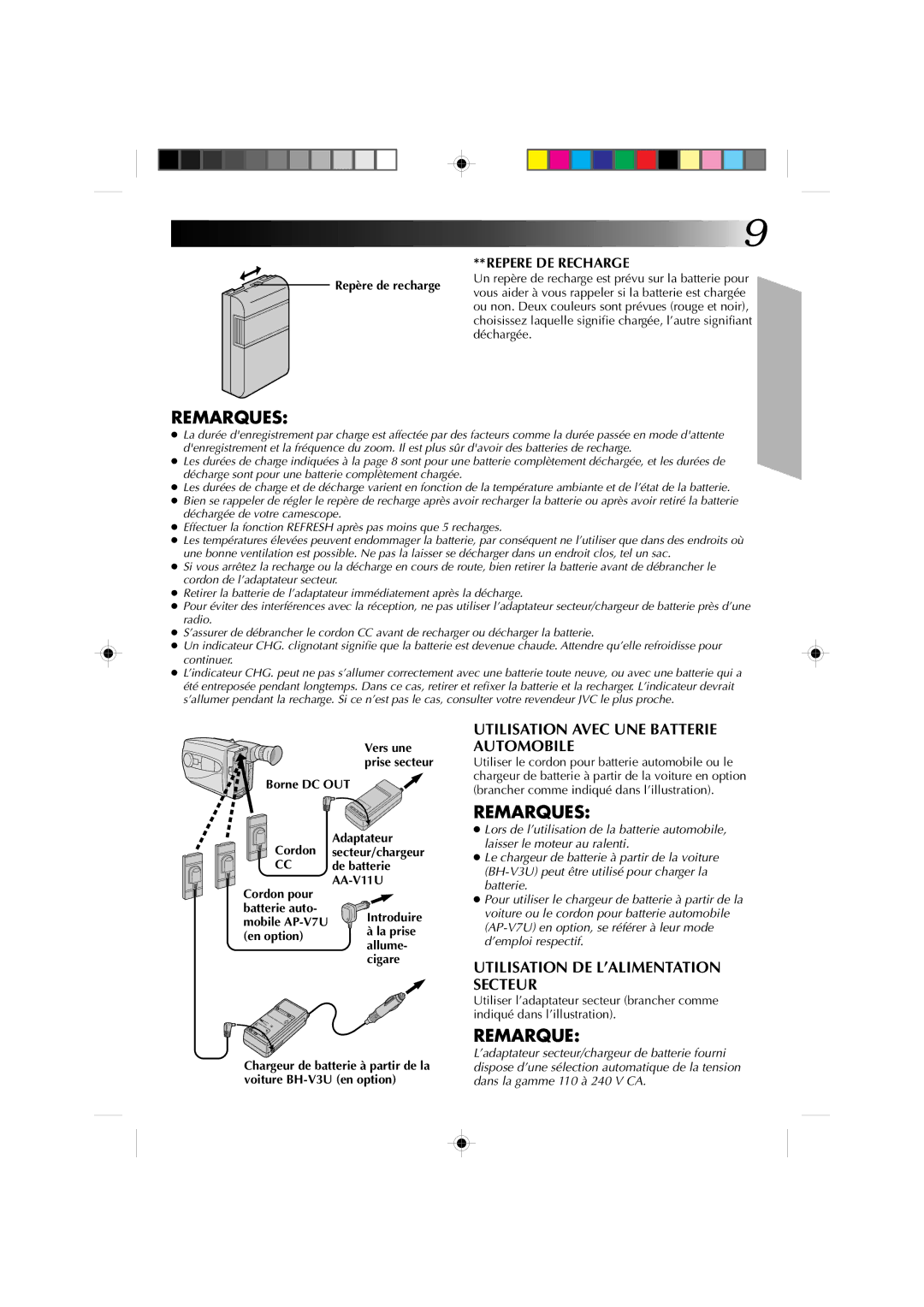 JVC GR-AX410, GR-AX310 manual Repere DE Recharge 