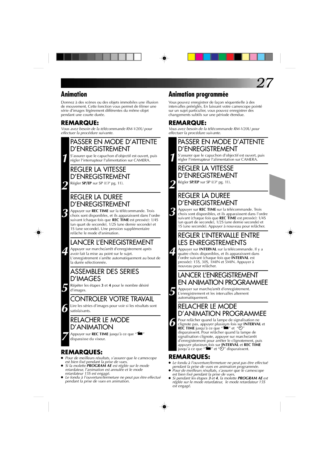 JVC GR-AX410, GR-AX310 manual Animation programmée 