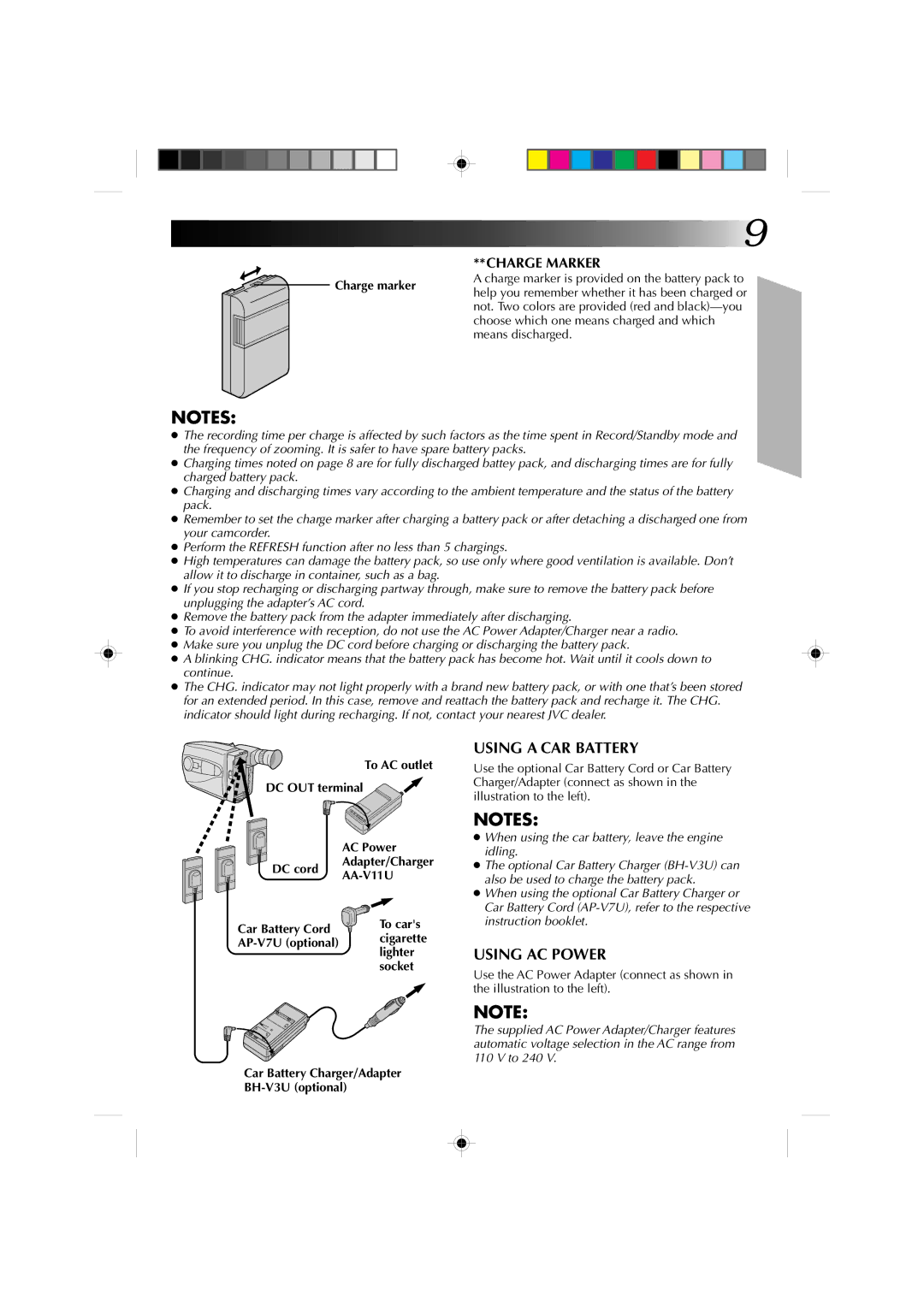 JVC GR-AX410, GR-AX310 manual Charge Marker, Charge marker, To AC outlet DC OUT terminal AC Power DC cord, AA-V11U 