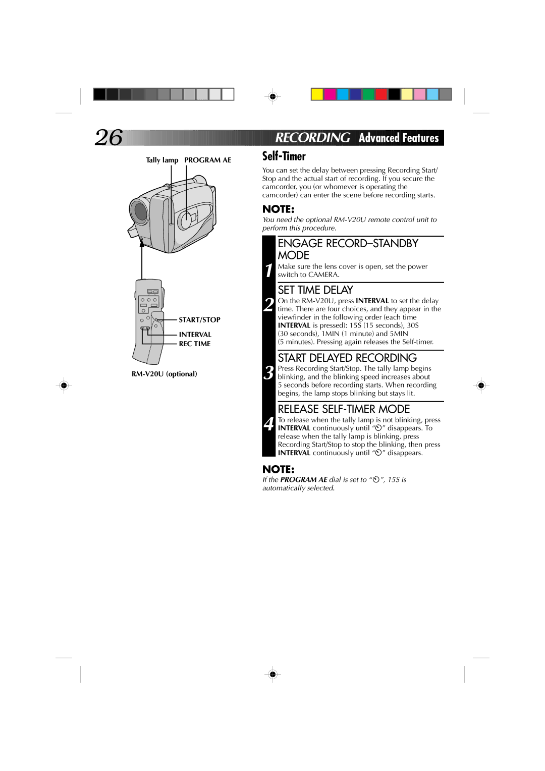 JVC GR-AX310U manual Recording, Tally lamp Program AE, START/STOP Interval REC Time 