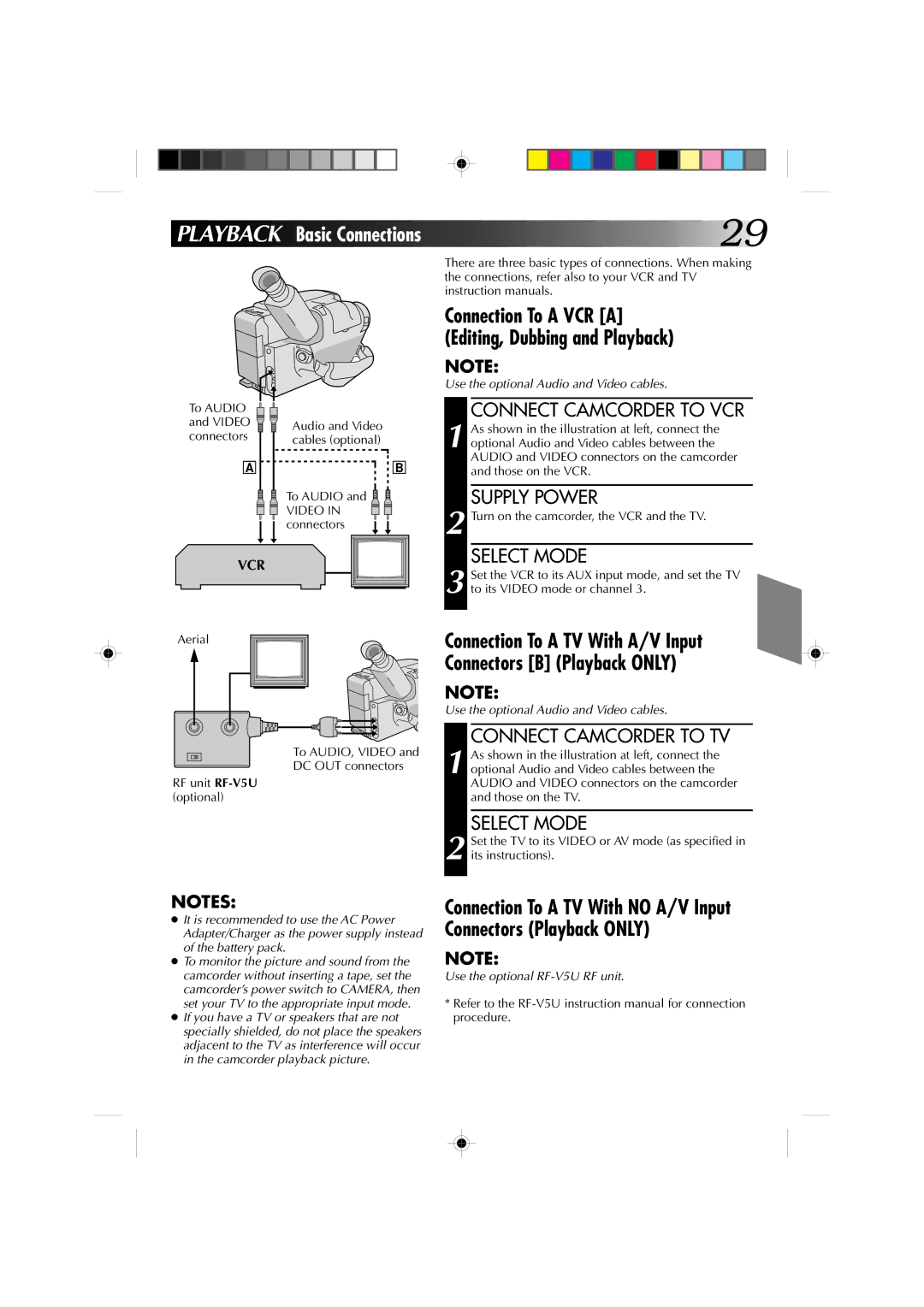 JVC GR-AX310U manual Connect Camcorder to VCR, Connect Camcorder to TV 