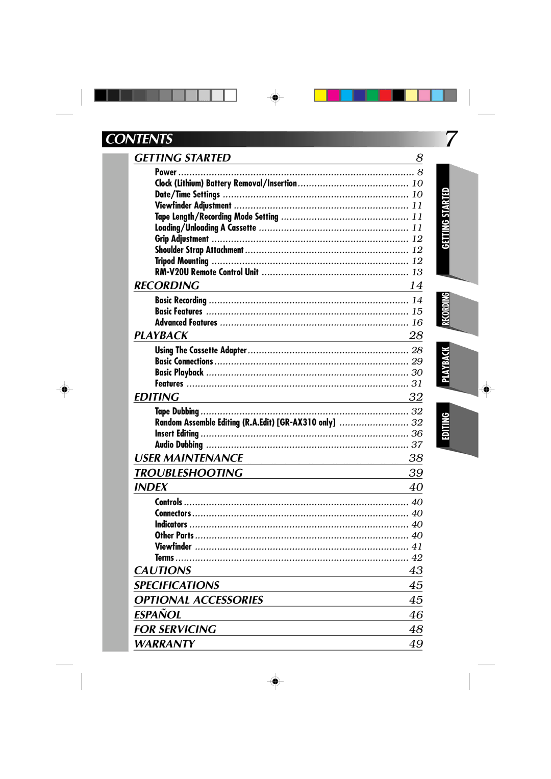 JVC GR-AX310U manual Contents 