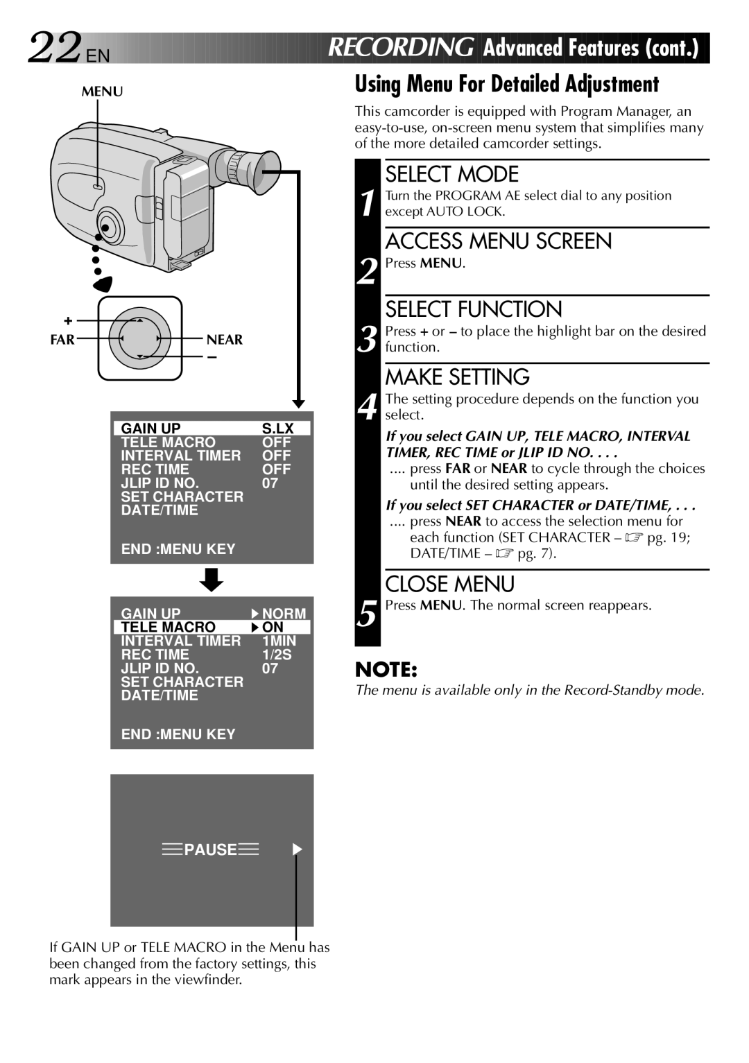 JVC GR-AX370 manual Using Menu For Detailed Adjustment, Make Setting, Setting procedure depends on the function you select 