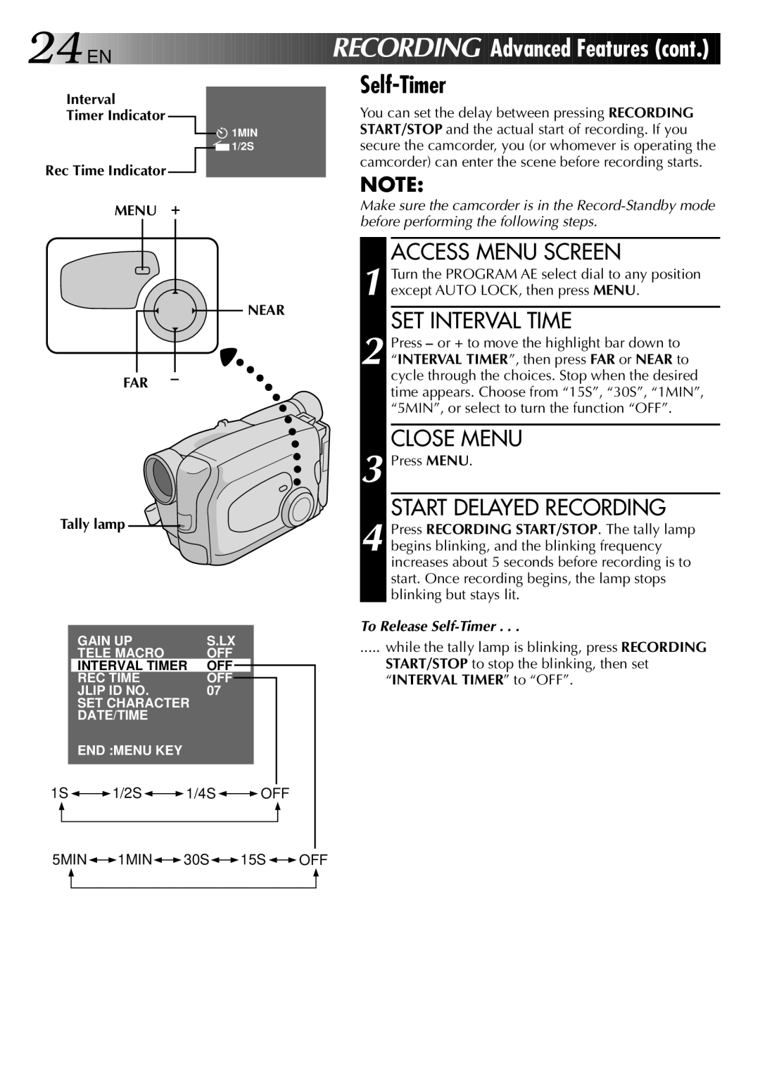 JVC GR-AX370, LYT0002-019A manual Interval Timer Indicator Rec Time Indicator, Menu + FAR 