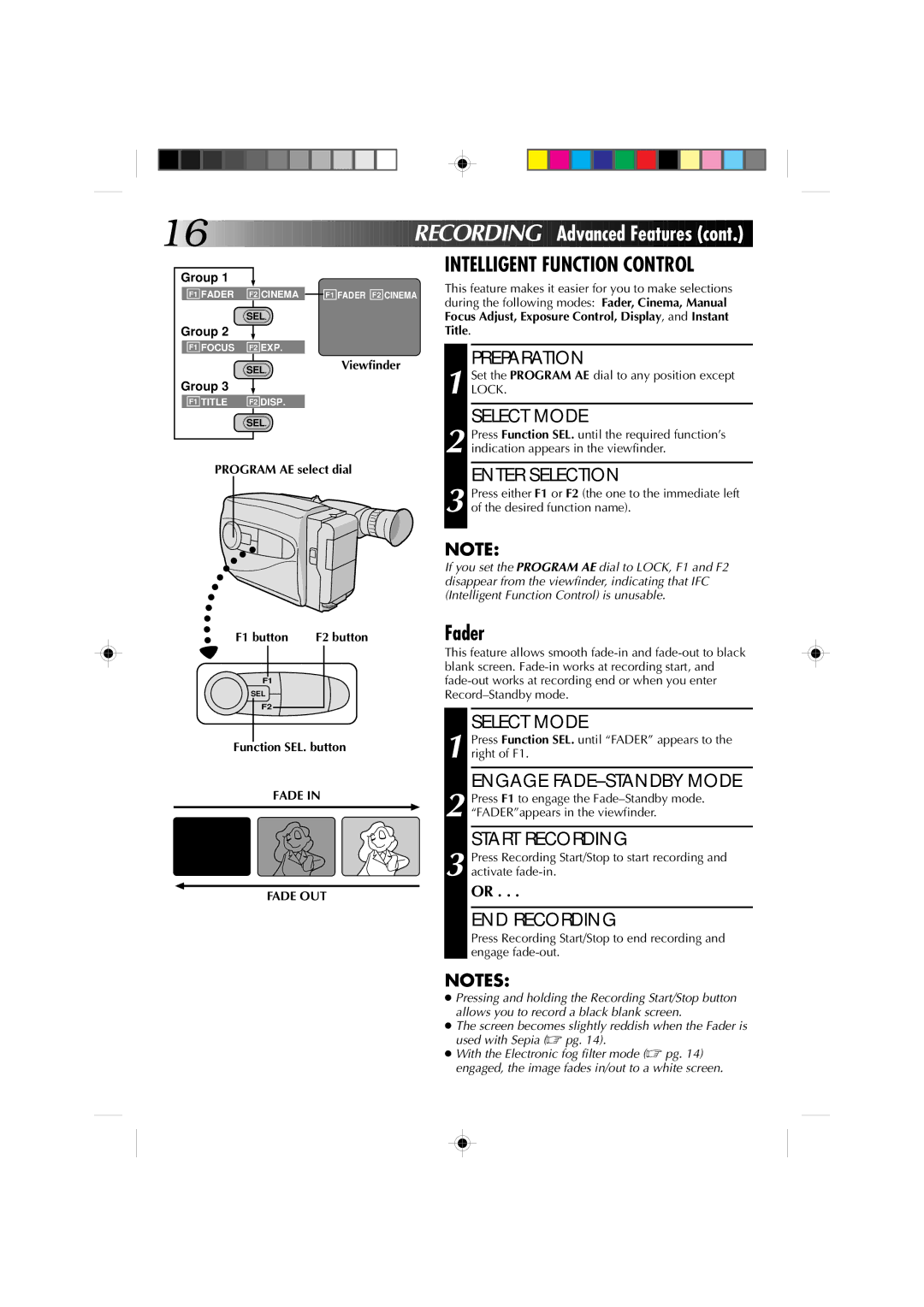 JVC GR-AX360, GR-AX460, GR-AX260 manual Recor DI NG Advanced Featur es, Fader 