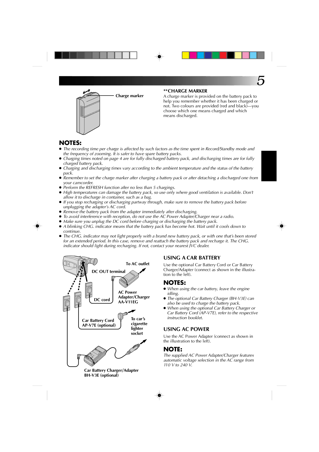 JVC GR-AX260, GR-AX460, GR-AX360 manual Charge marker, To AC outlet DC OUT terminal AC Power DC cord, AA-V11EG 