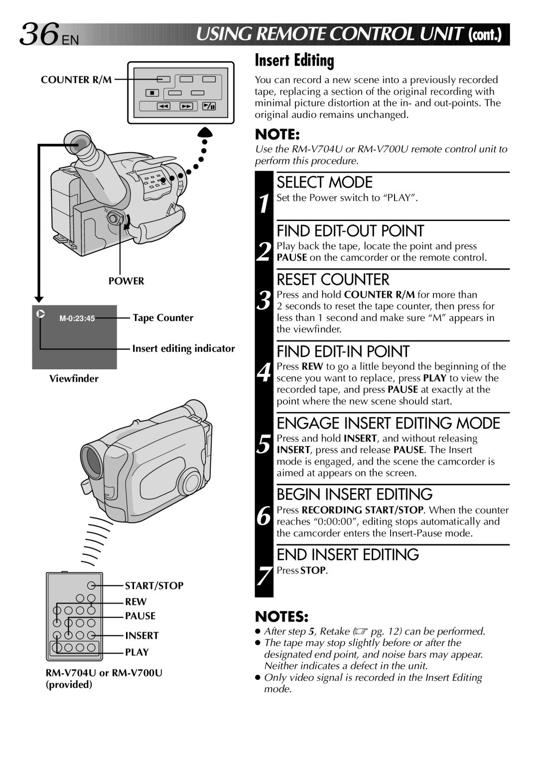 JVC GR-AX470, LYT0002-073A manual Counter R/M, Insert editing indicator Viewfinder, START/STOP REW Pause Insert Play 