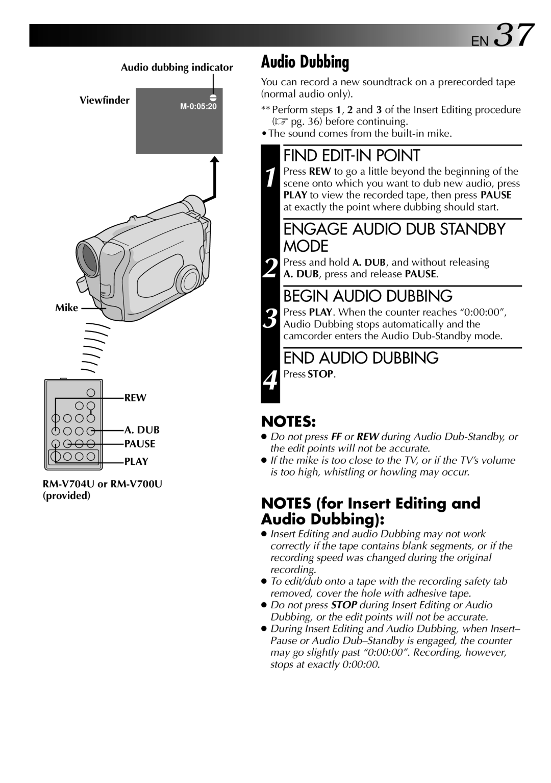 JVC LYT0002-073A, GR-AX470 manual Audio dubbing indicator, Mike, Dub, Pause Play 