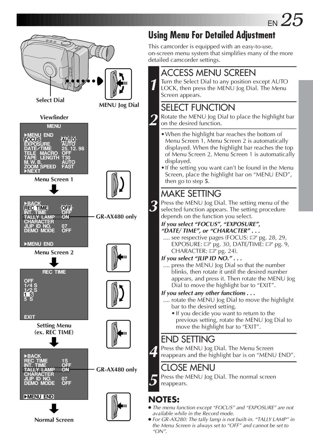 JVC GR-AX280, GR-AX480 specifications Using Menu For Detailed Adjustment 