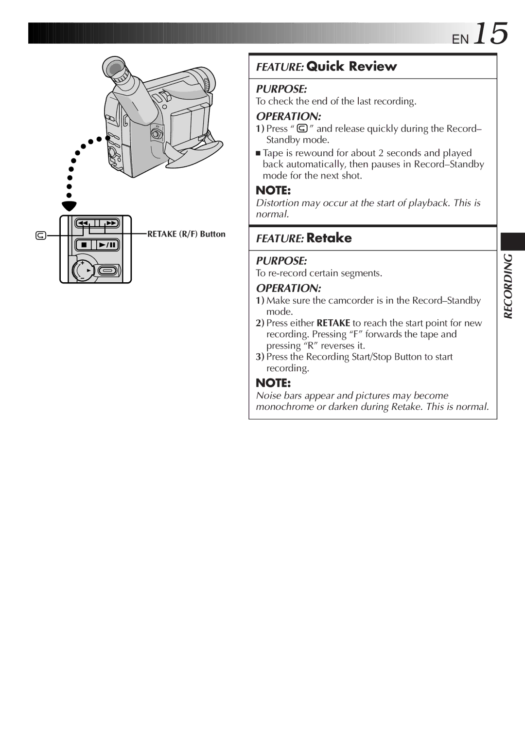 JVC GR-AX201, GR-AX501, GR-AX401, GR-AX301 manual Feature Quick Review, To check the end of the last recording 